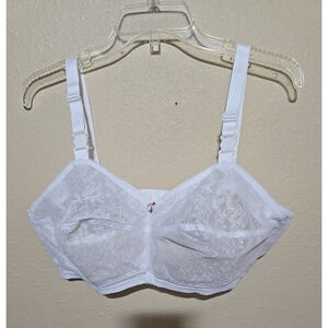 Vtg Pennyrich White Floral Lace Pointy Cup Semi-Sheer Wire Free Bra Size 36E